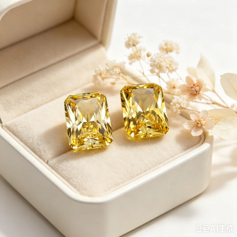 Kubischer Zirkonia, rechteckige Form, Crushed-Ice-Schliff, gelbe Farbe, 4K-Schliff, 5A-Qualität, synthetischer CZ-Edelstein – Detail 3