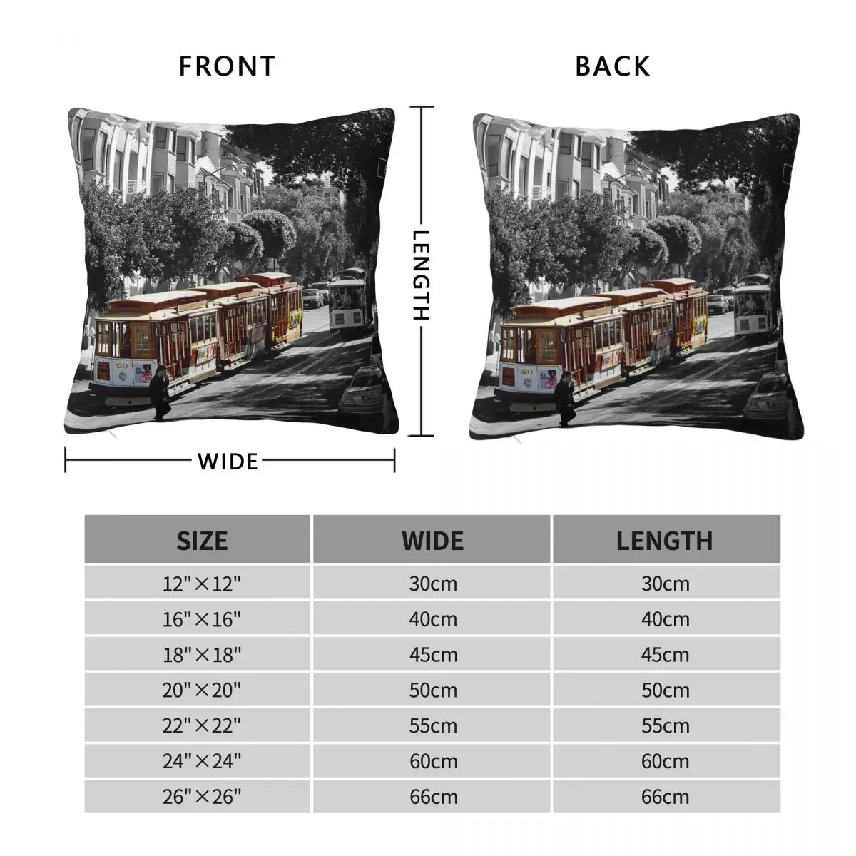 San Francisco Cable Car Square Pillowcase Polyester Linen Velvet Printed Zip Decorative Pillow Case Sofa Cushion Cover