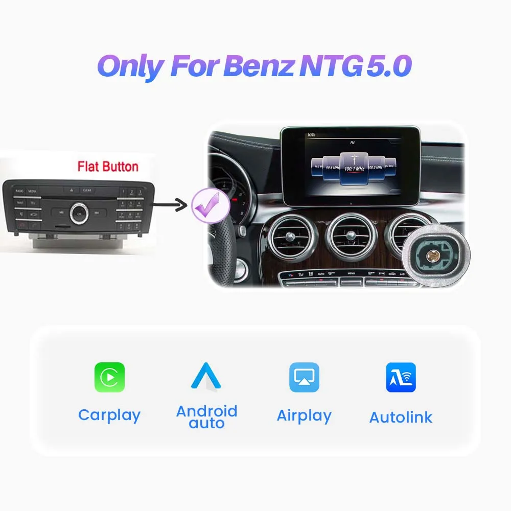 BONROAD NTG 5.0 Draadloze CarPlay Android Auto Module voor Mercedes C GLC W205 A CLA GLA B E GLE CLS Klasse met Bluetooth Navigatie Mirrorlink Ondersteuning Camera