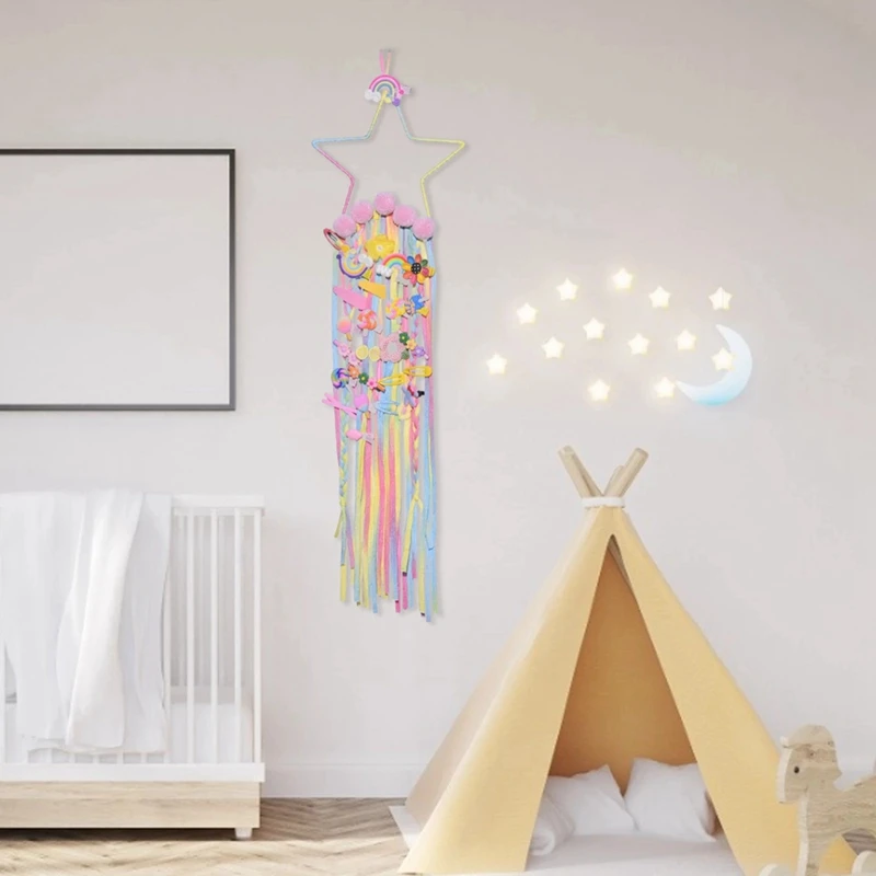 أقواس شعر 5 نجوم مدببة حزام تخزين للفتيات ، ديكور معلق على الحائط ، مشابك ، منظم رباط شعر ، حامل شريط ، ساخن