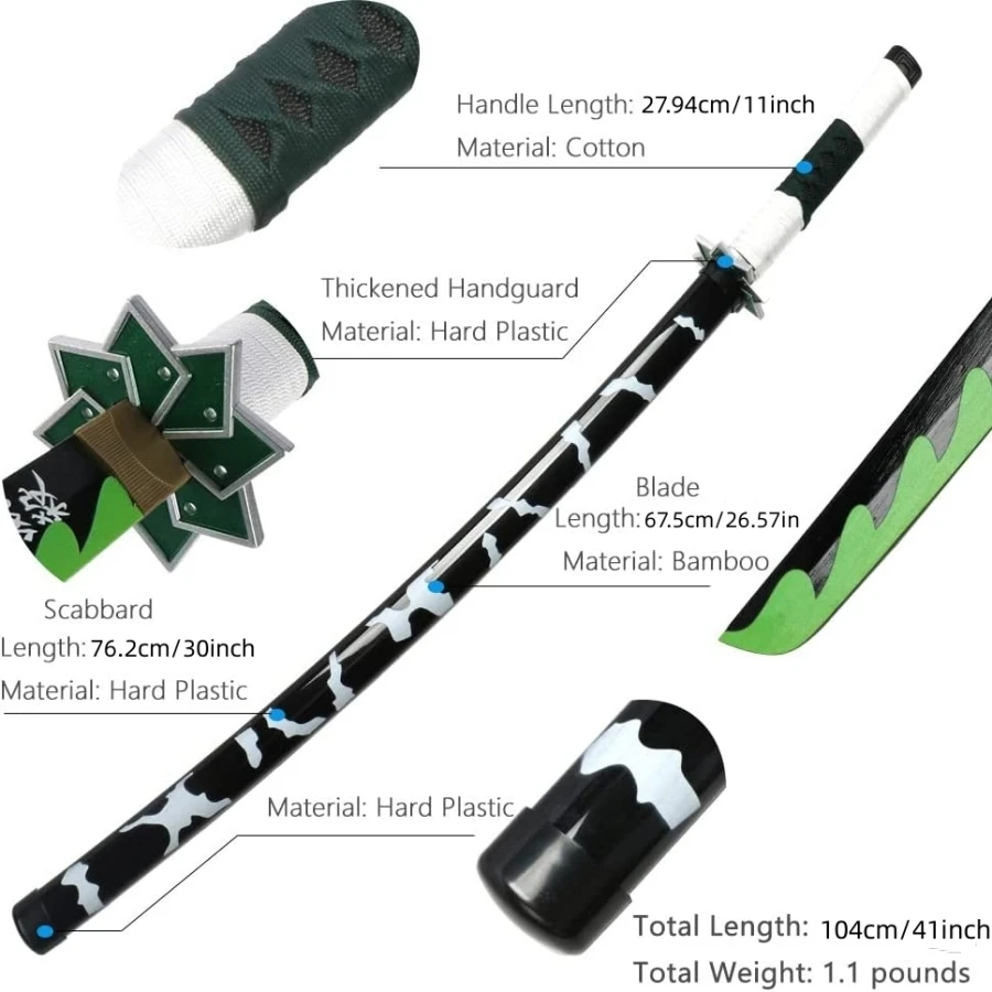 104cm/41inch Cosplay Shinazugawa Genya Sanemi Kimetsu no Yaiba Anime Ninja Knife Katana Samurai Role Play Bamboo Blade Sword