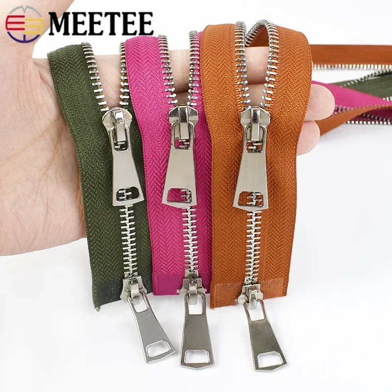 1Pc Meetee 5# Metal Zipper 70/90/120cm Double-Slider Sliver Teeth Long Open-end Zip for Down Jacket DIY Garment Sewing Accessory