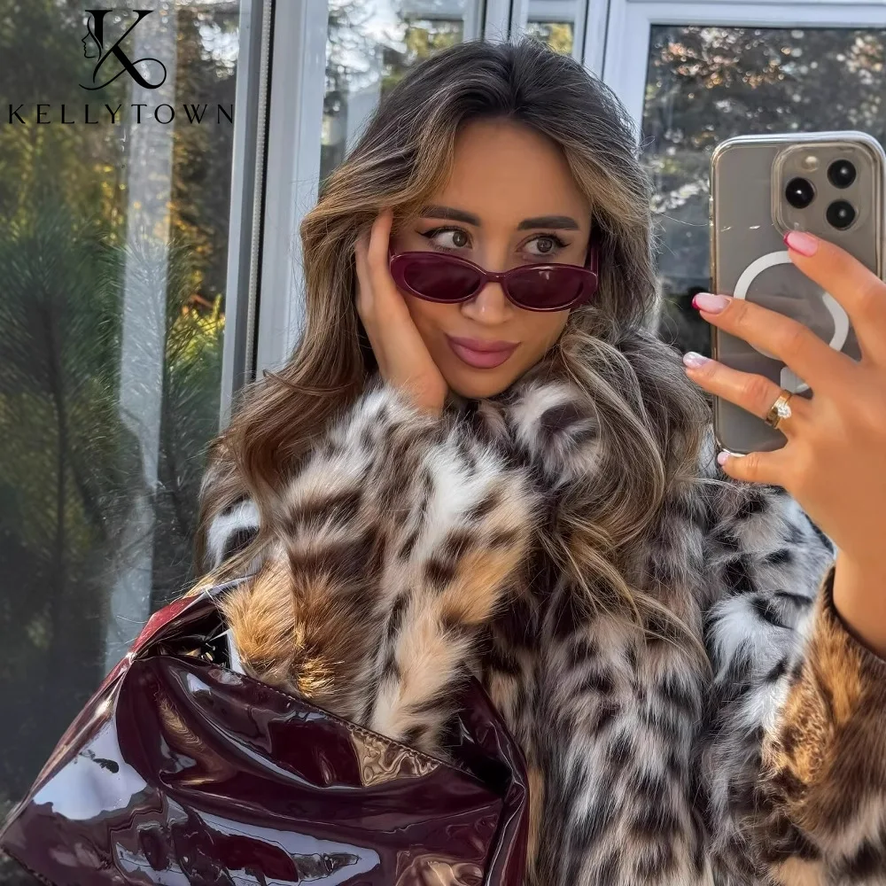 Chic Fashion Leopard Print Faux Fur Coats Women Winter Fur Jackets Street Vintage Thicken Warm Fluffy Outerwear Overcoat Lady