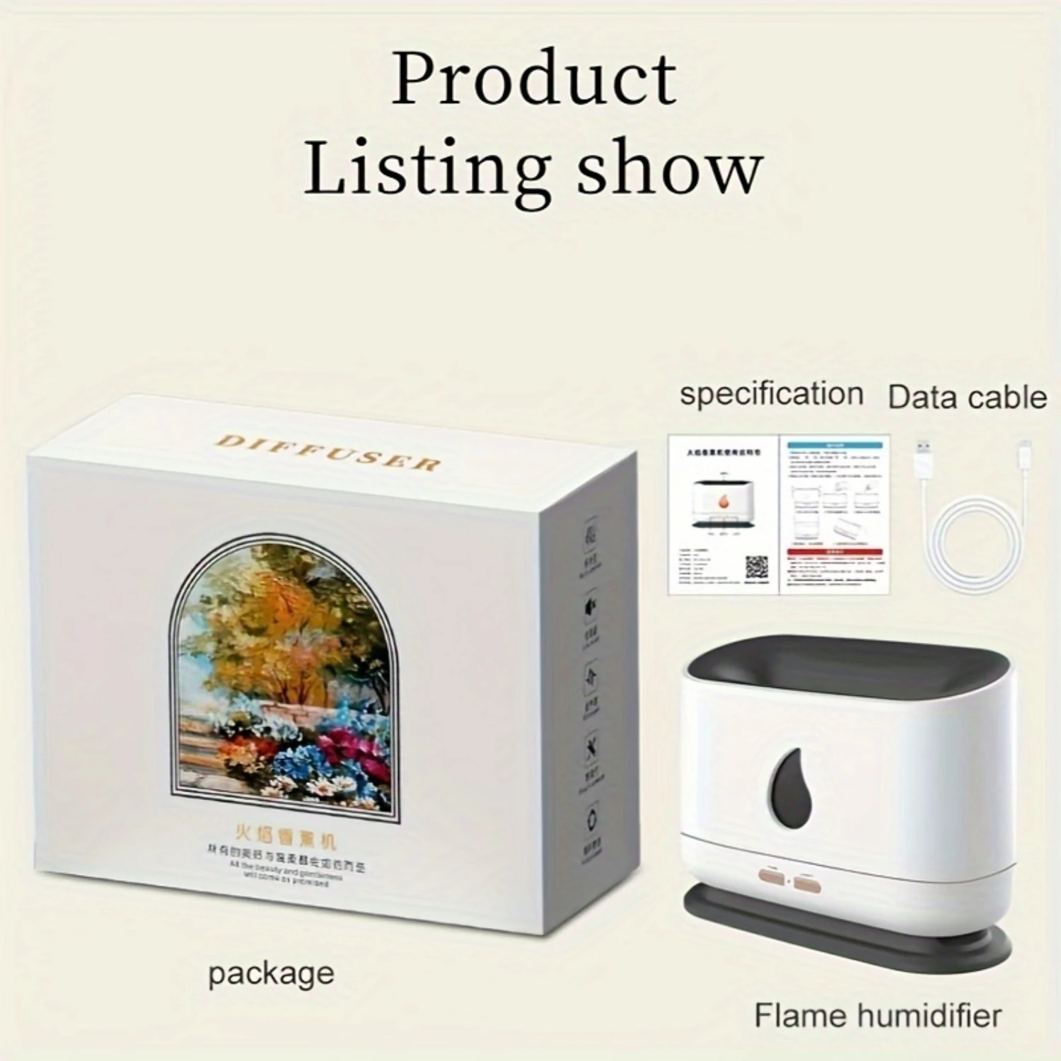 

Flame Aromatherapy Humidifier DQ701 - USB Powered Ideal For Small Spaces 16.91oz Water Tank 36dB Noise Level Auto Shut-Off Mecha