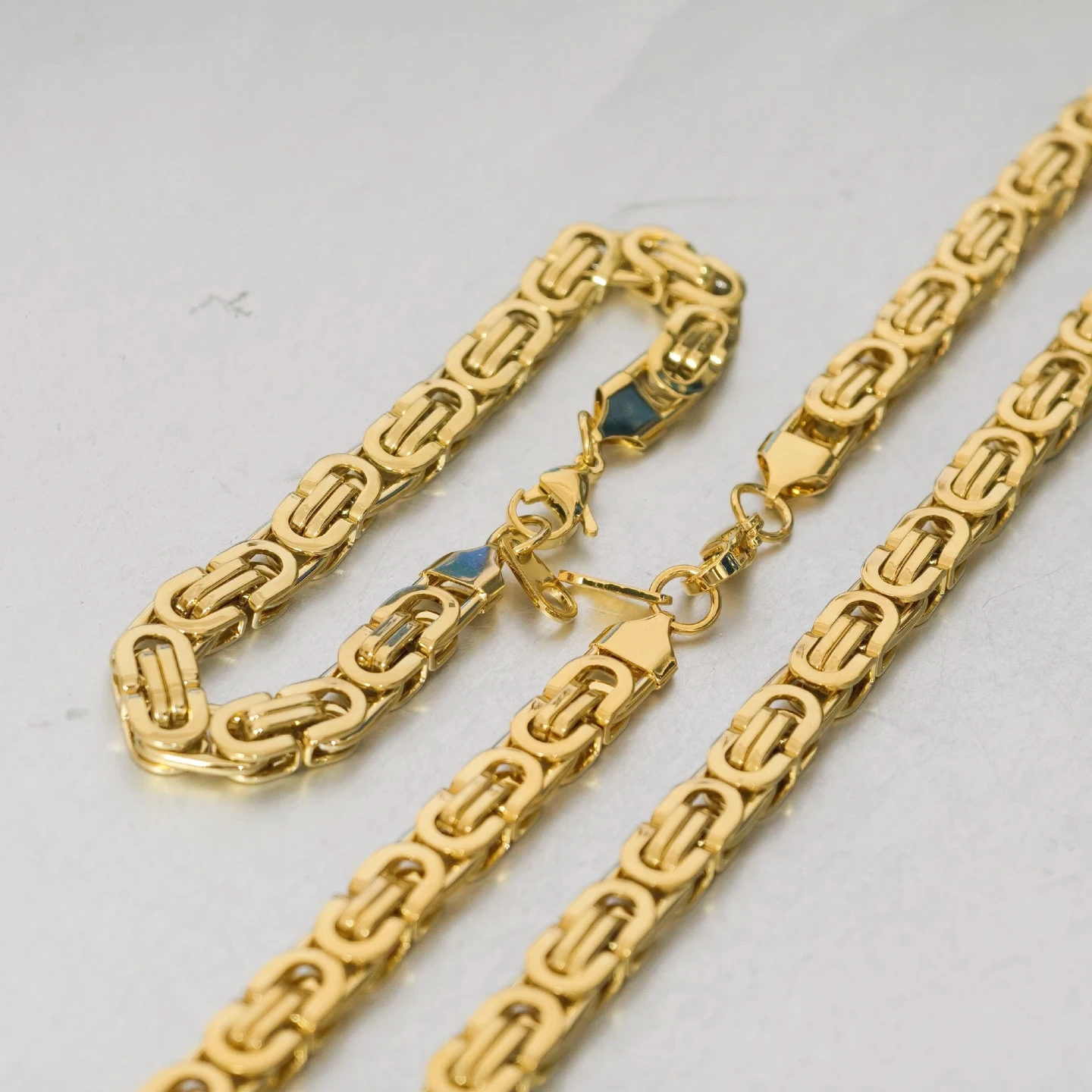 Gold Farbe Edelstahl 8mm Byzantinische Link Kette Armbänder Halskette Für Frauen Männer Fashion Party Hochzeit Schmuck Sets Geschenke