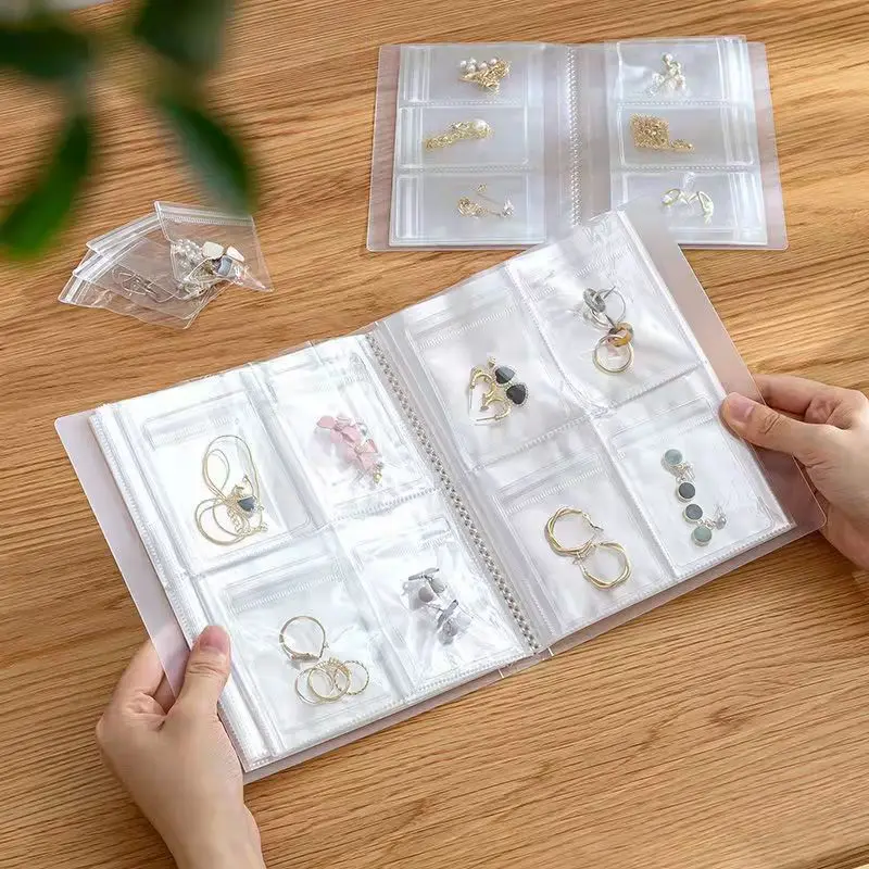 Jewelry Storage Album with Transparent Anti-oxidation Bags for Earrings Necklace Rings Portable Organizer Box Display Holder