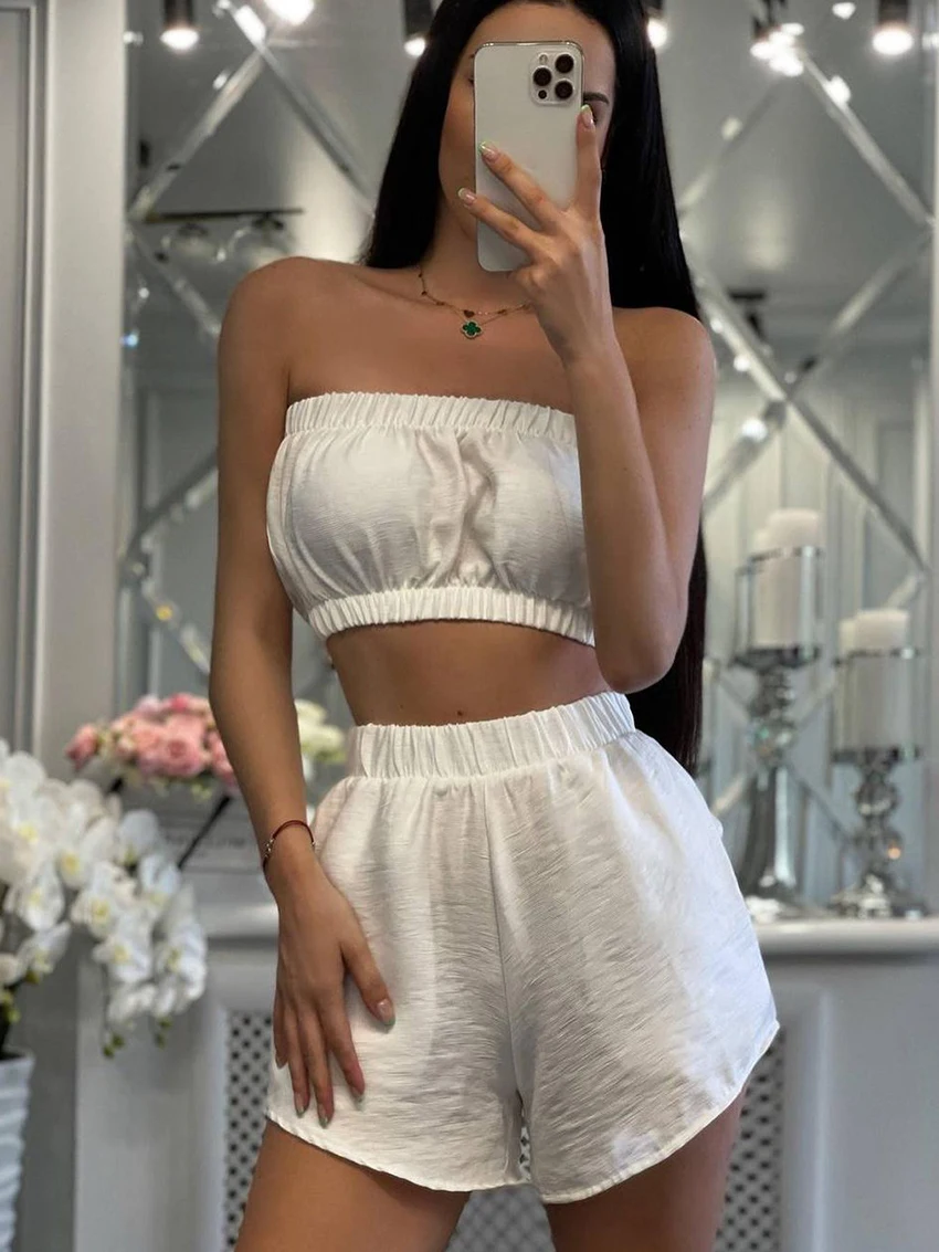 Marthaqiqi Casual Women Sleepwear 3 Piece Set Long Sleeve Pajamas V-Neck Nightie Tank Top Nightwear Shorts Loose Nightgowns Suit