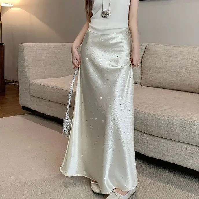Summer New High Waist A-shaped Skirt Hot Diamond Long Temperament Fishtail Skirt