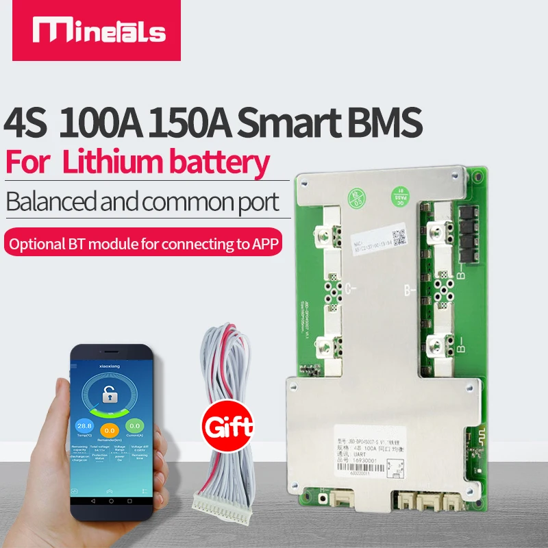 4S BMS lithium battery 12V LFP4 smart Built-in bluetooth 100a 150a balance Support Series Connection Over current protection