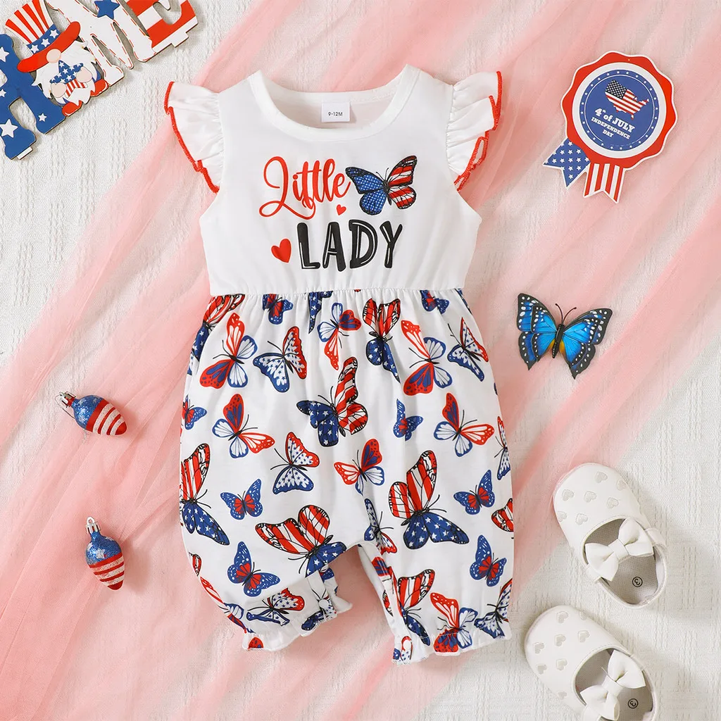 4-Color Newborn Baby Onesie Sleeveless Cute Butterfly Print Jumpsuit Summer Comfort Costume for Infant Girl 0-12 Months Romper