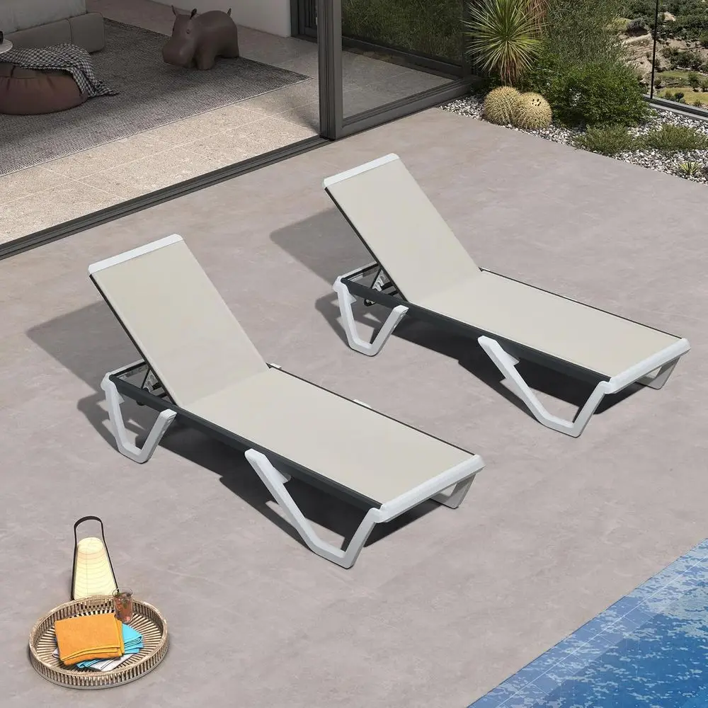 

2-Piece Outdoor Patio Chaise Lounge Set with Plastic Pool Chairs and Aluminum Frame for Stackable Sunbathing, Khaki