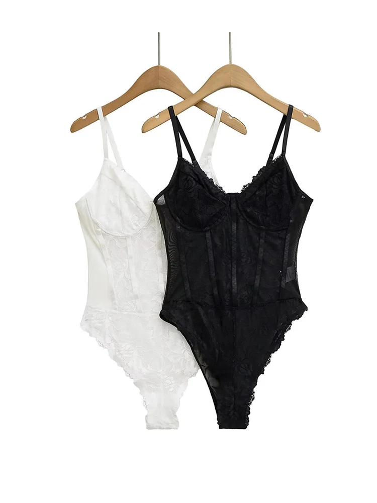 

Сексуальные кружевные сетчатые черные боди, женские летние комбинезоны на тонких бретельках, белый топ