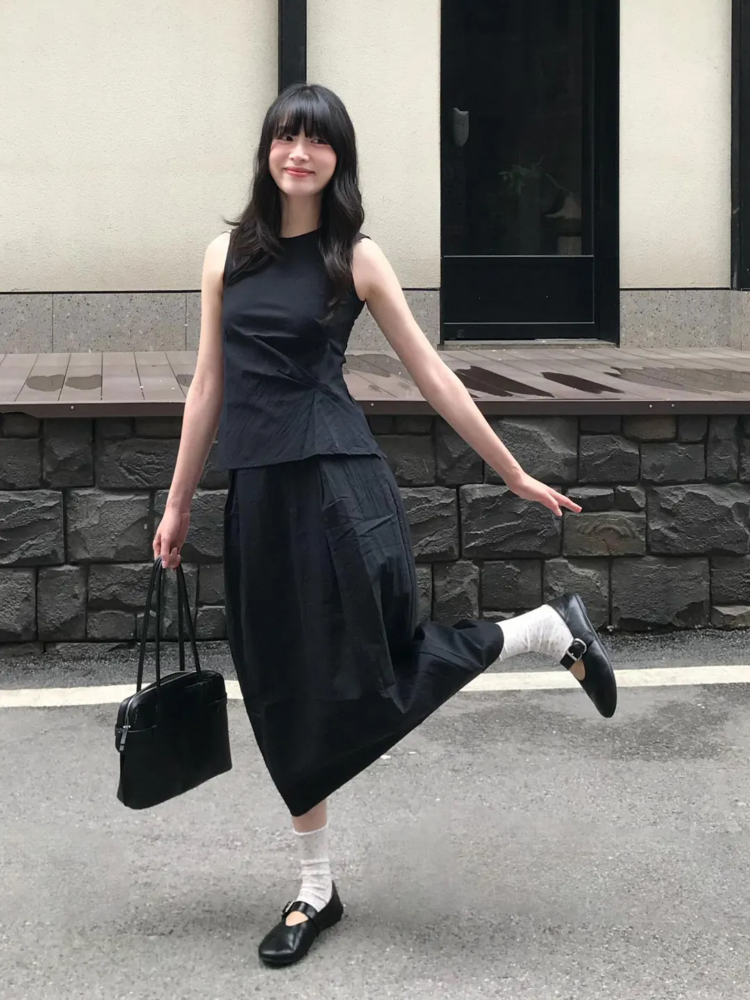 High Waist Black  Midi Skirt Spring Summer A-Line Cotton Breathable Slimming Bloomer Style Dark Retro Half-length Skirt