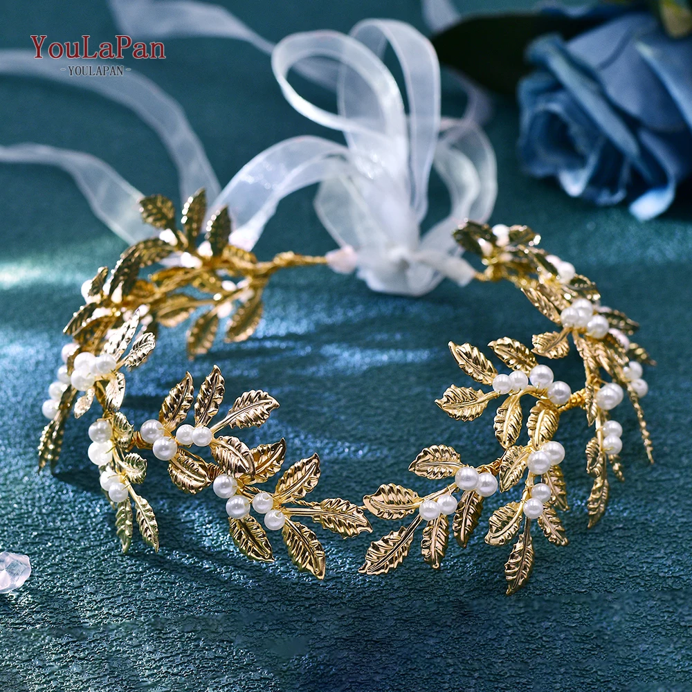 

YouLaPan Bridal Headpiece with Alloy Leaf Pearl Wedding Headband Woman Bridal Hair Accessories Party Bridesmaid Headdress HP353