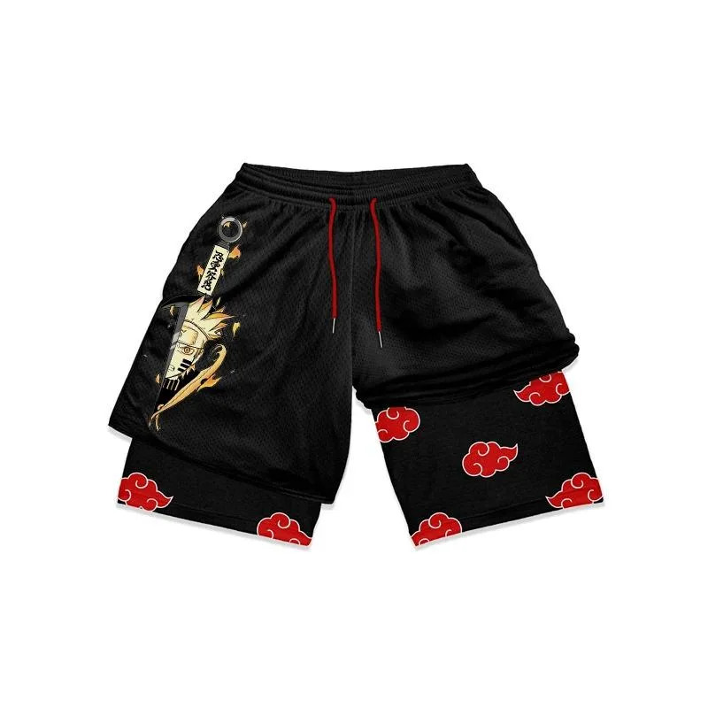 Pantaloncini periferici anime da uomo Naruto Pantaloncini sportivi con doppia stampa Pantaloni da spiaggia Cartoon Uzumaki Naruto Regalo per le vacanze degli studenti