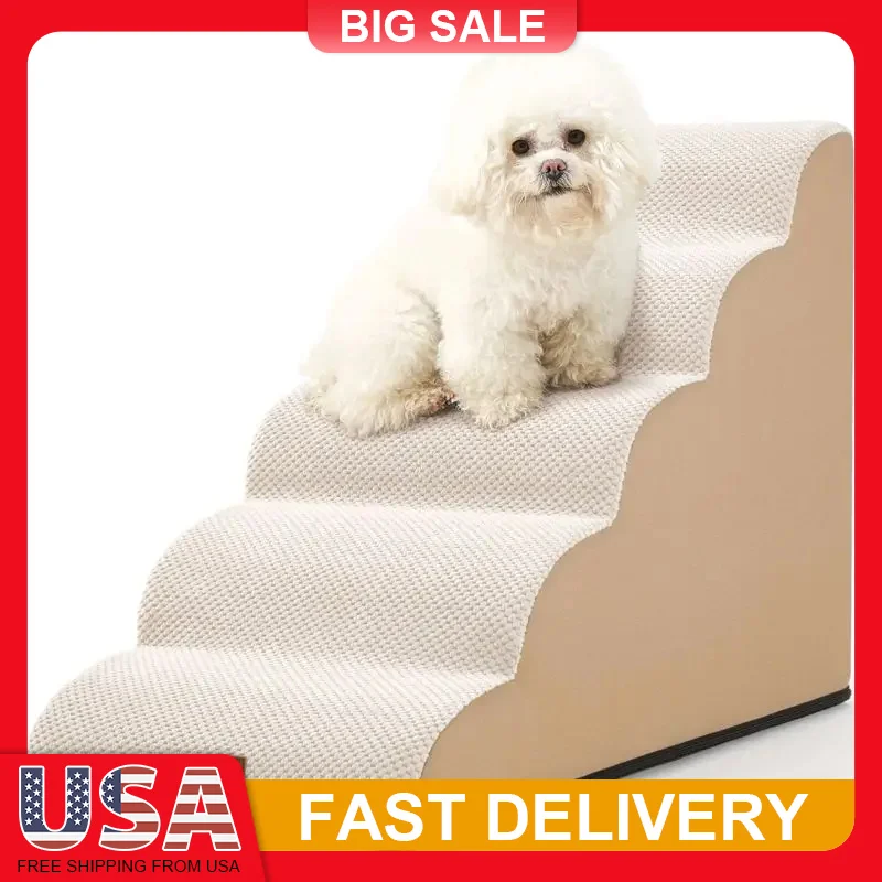 

Dog Stairs for Pets Foam Ramp with Non Slip Base Waterproof Washable Cover Lightweight Portable Pet Steps for Bed Sofa