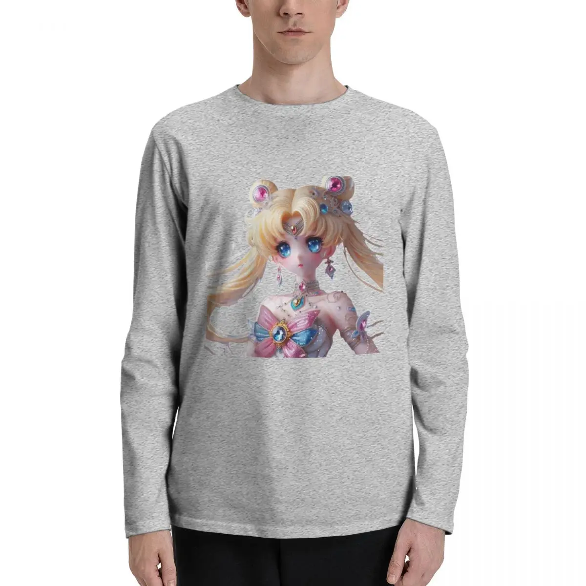 Rhinestone_Magical_Girl Men's Long Sleeve Cotton T-Shirt - Soft, Breathable, and Perfect for Casual and Layered Outfits