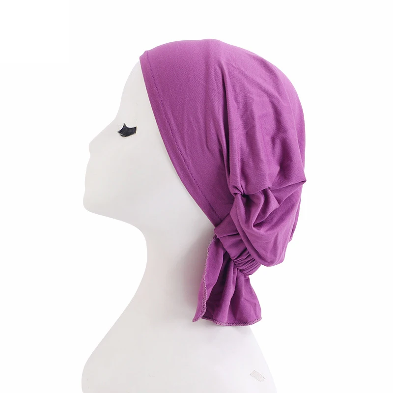 Topi Turban untuk wanita, Muslim elastis, topi Turban Hijab, topi kanker, topi Kemo rambut rontok, syal kepala penutup