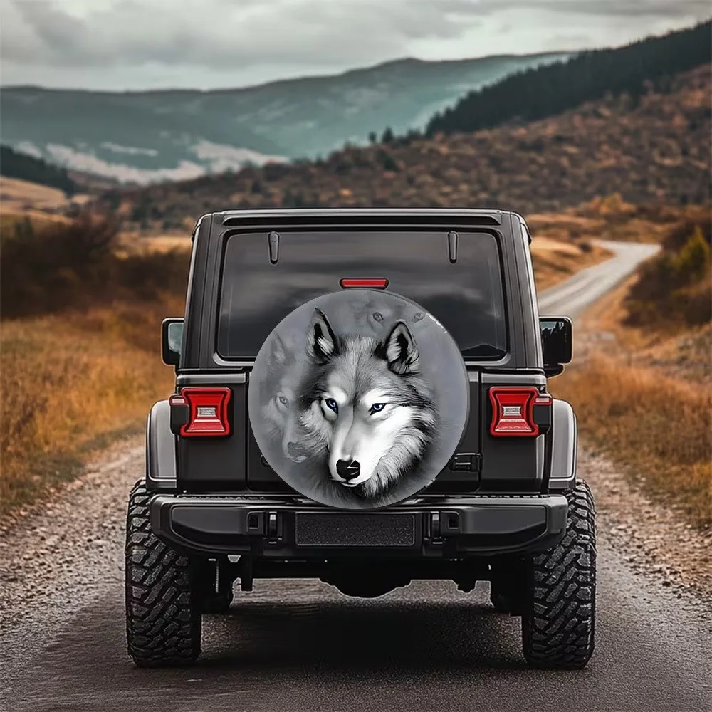

Wolf Head Spare Tire Cover Polyester Waterproof Protector for SUV Truck Outdoor Adventure
