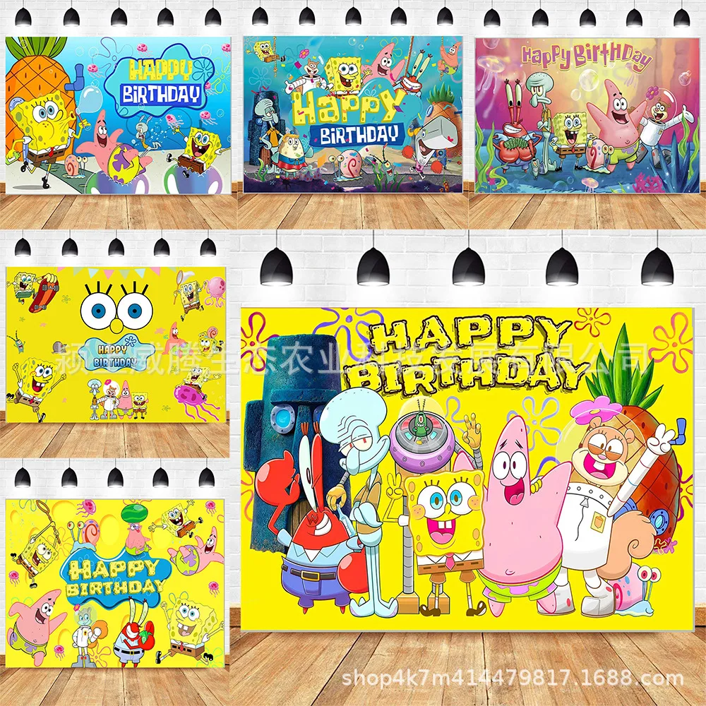 

SpongeBob Underwater Themed Backdrop - Photo Background & Birthday Party Banner, Cute Cartoon Party Decoration Supplies
