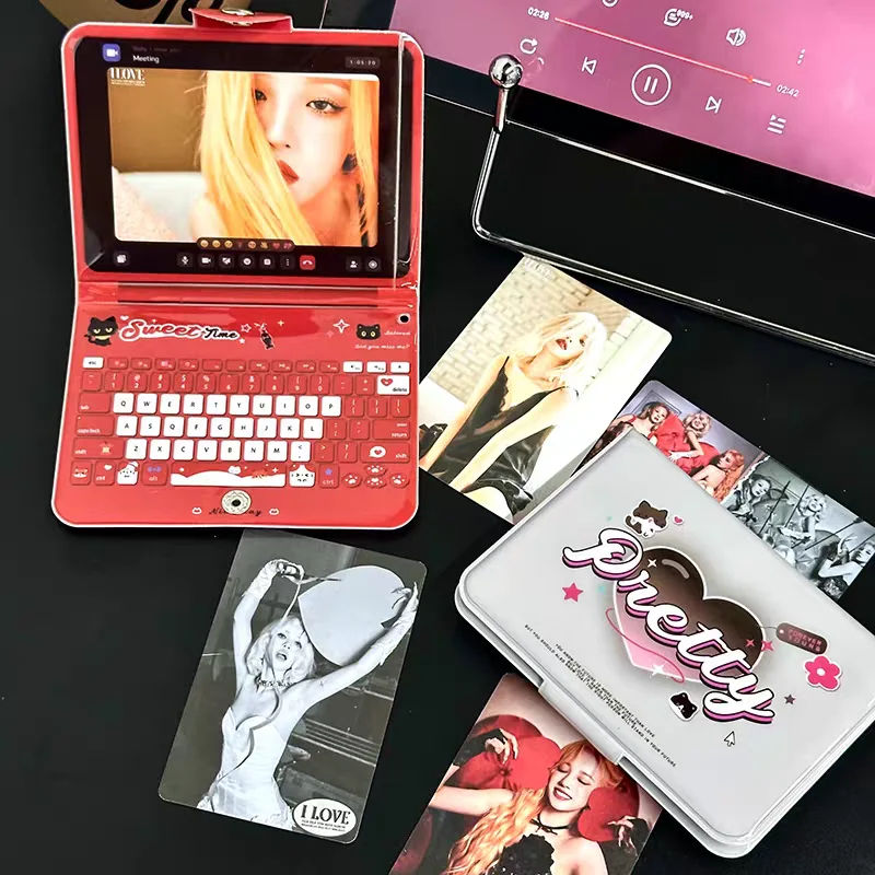 

Cartoon Laptop Shaped PVC Photo Frame for 3 Inch Kpop Idol Anime Card Holder Foldable Protective Case Cards Sleeves Supplies