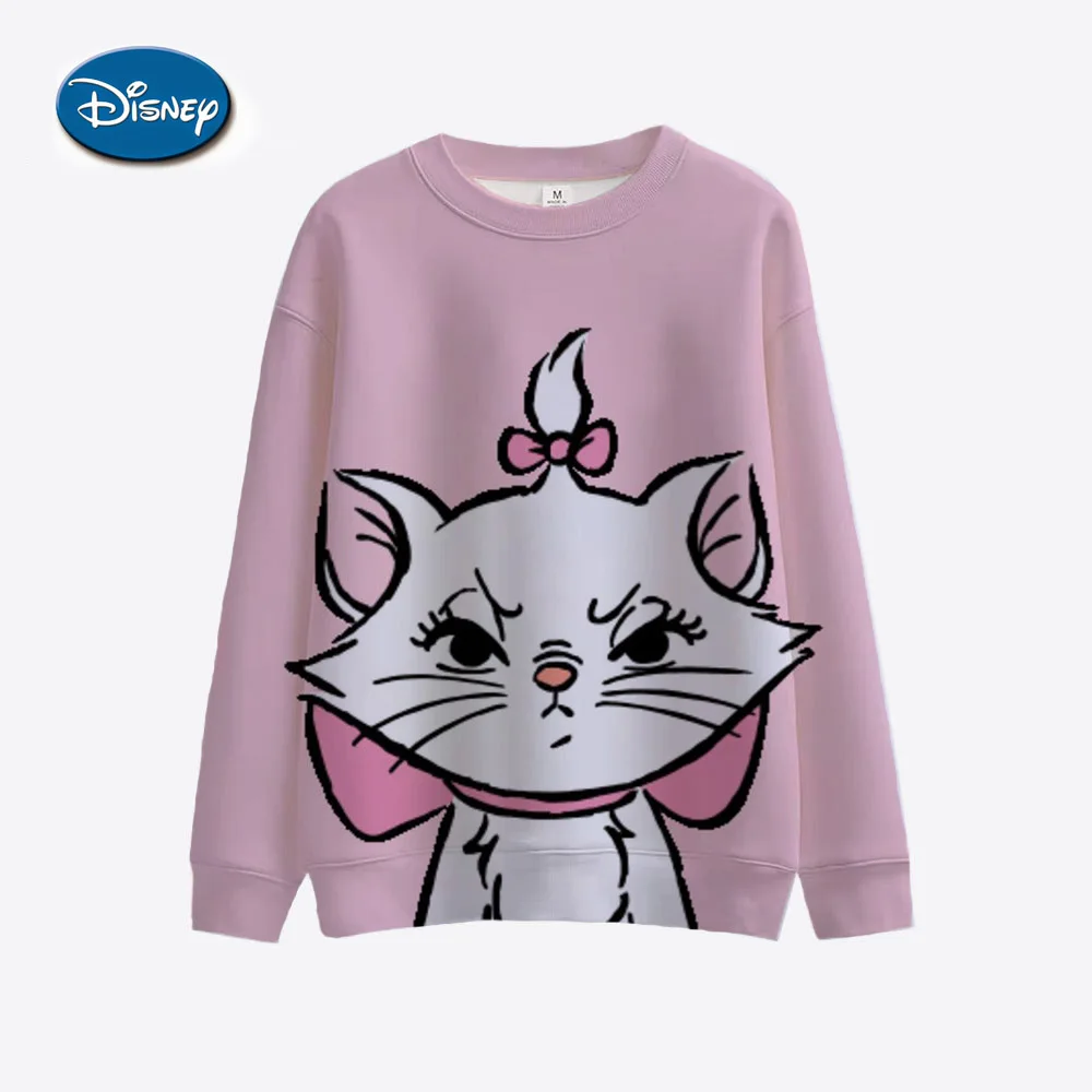 Hoodie Women\'s Round Neck Y2k Disney Mary Cat Fashion Printed Hoodie Girls\' Long Sleeve Hoodie Flower Trendy Sweatshirt