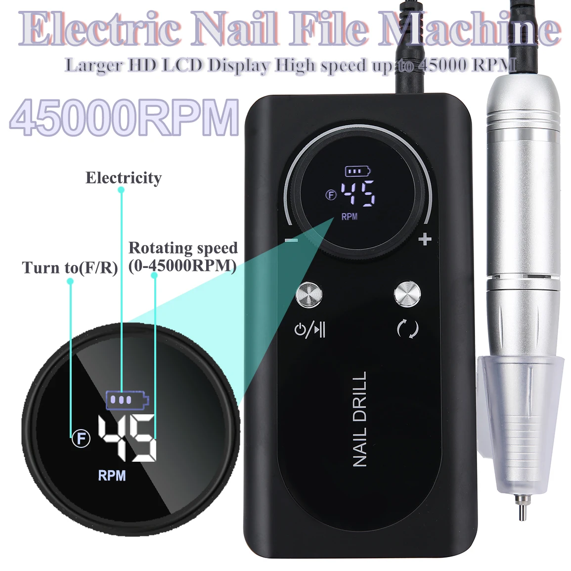 Tfscloin High Speed 45000Rpm Turn Rechargeable Electric Nail Polisher Power Storage Nail Polisher Portable Nail Polishing