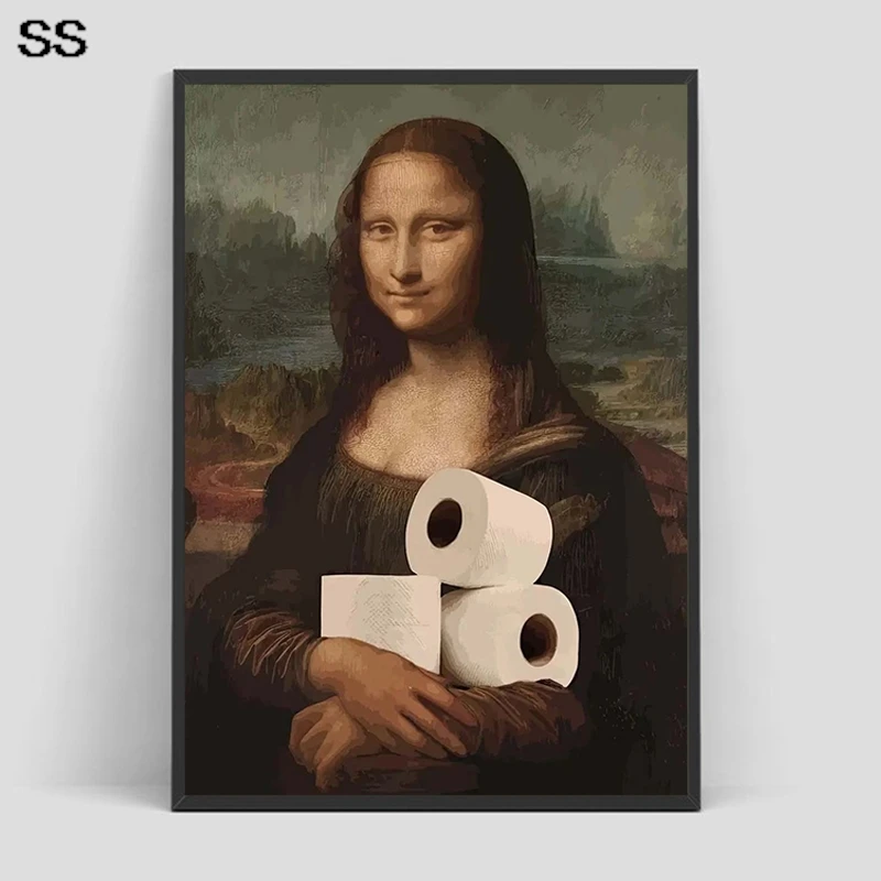 Engraçado banheiro rolo de papel higiênico pintura em tela mona lisa impressões em tela cartazes modernos sala estar pinturas decoração casa presente