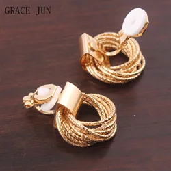 GRACE JUN Hot Sale Metal Clip on Earrings No Pierced for Women Party Birthday Luxury Geometric Cuff Earrings No Ear Hole Earring