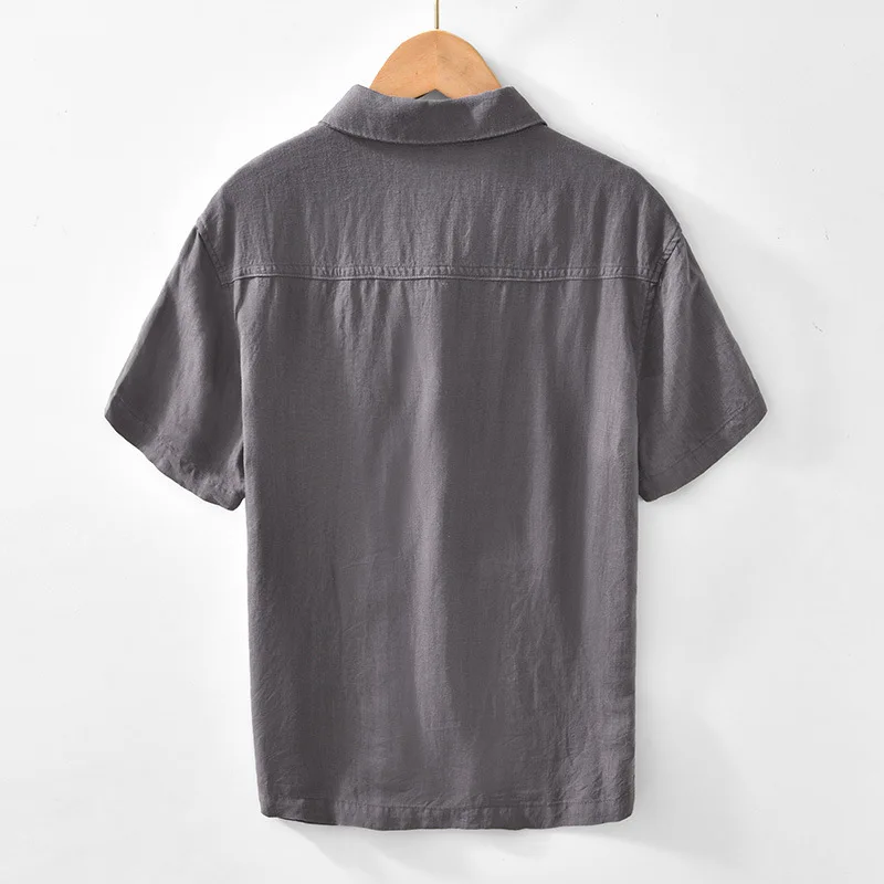 Japanese retro casual stylish versatile breathable linen square collar short-sleeve shirt