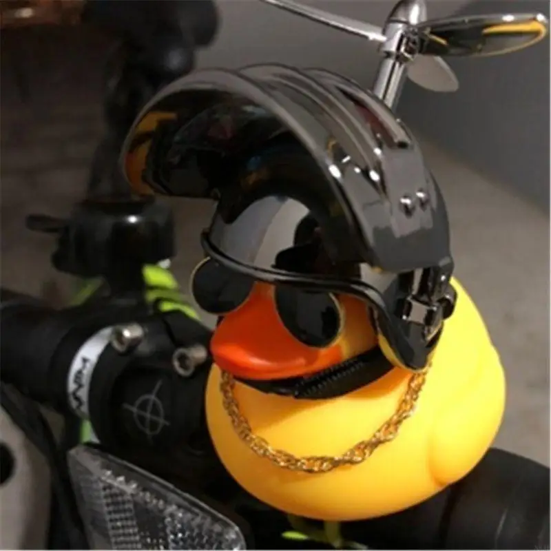

N84E Cycling Horn Alarm Yellow Duck with Helmet Car Decoration Women Favor Bike Gear