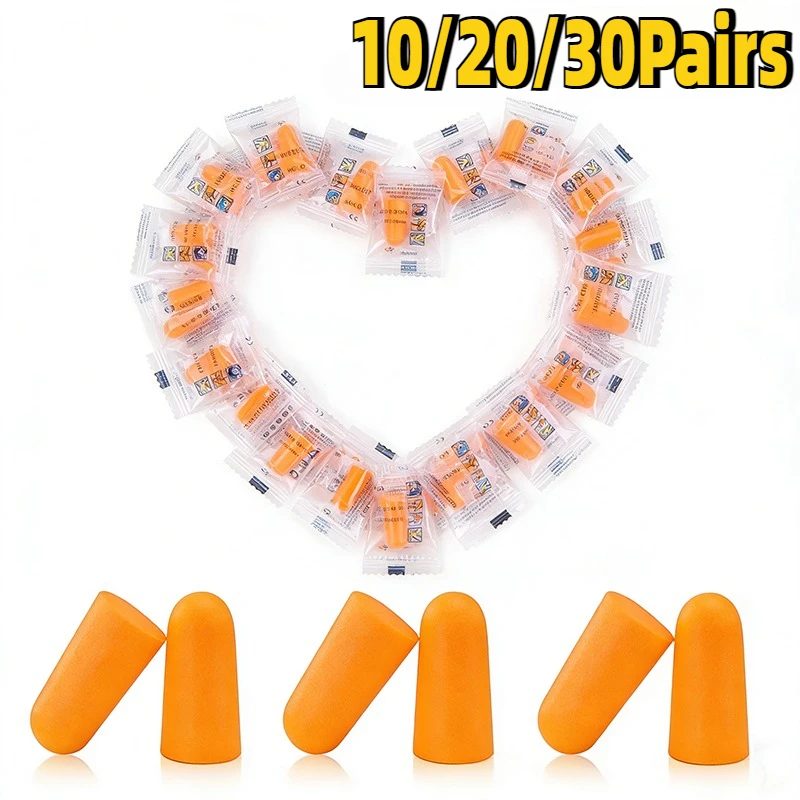 10/20/30Pairs Foam Ear Plugs Tapered Travel Sleep Noise Prevention Earplugs for Sleeping Travel Concert Shooting Hunting