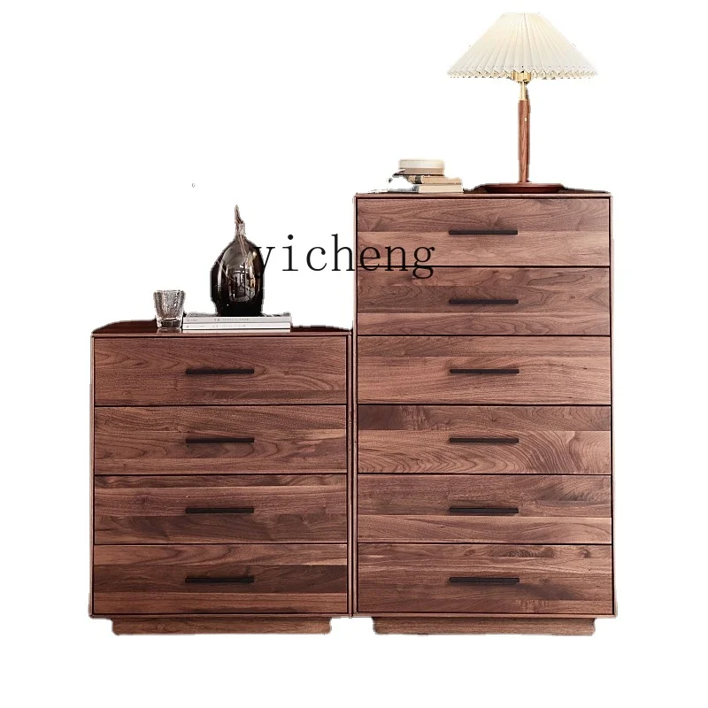 

Yy Black Walnut Four-Bucket Chest of Drawers Bedroom Solid Wood Chest of Six Drawers Hallway Storage Cabinet