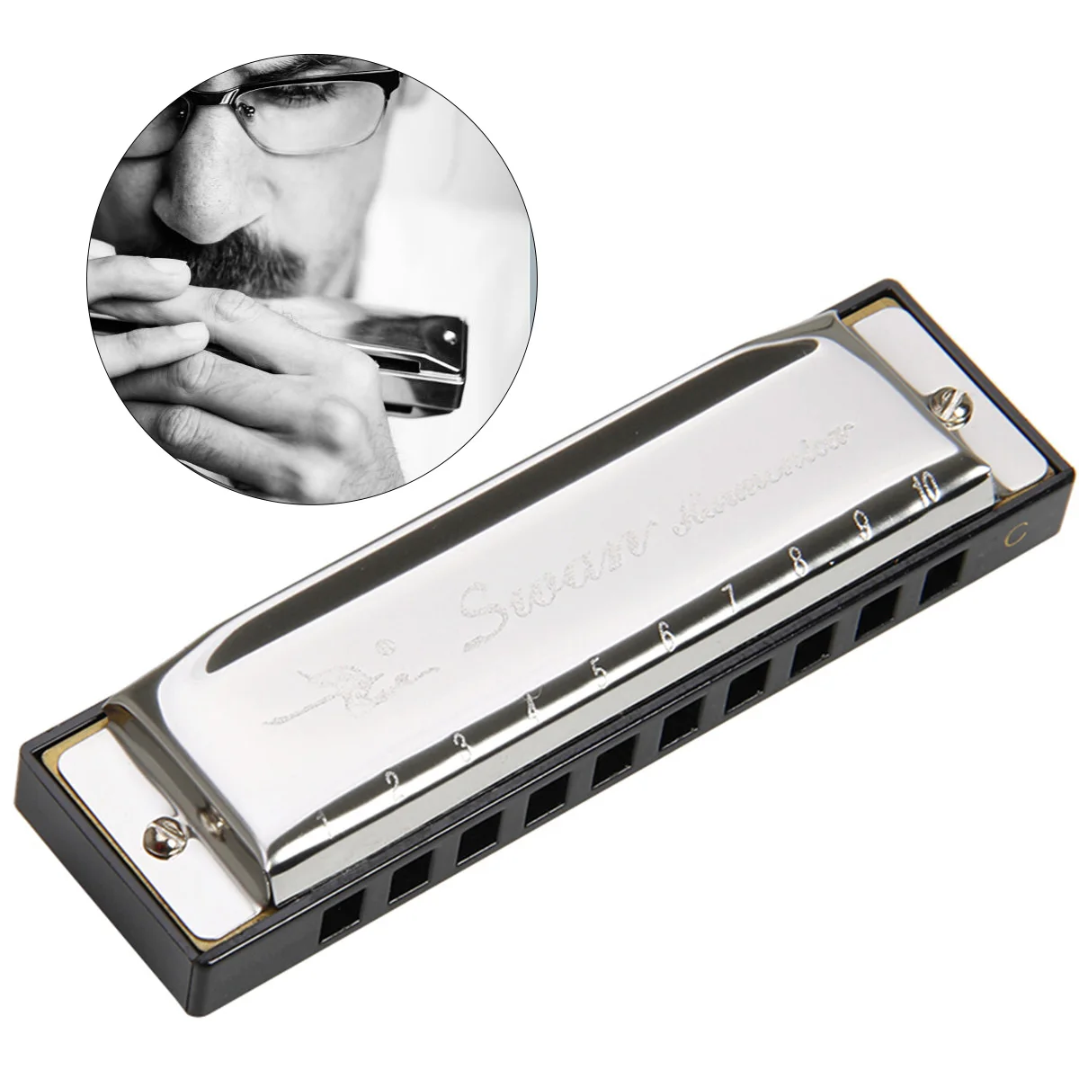 

10 Hole 20 Tones C Key Harmonica Blues Professional Phosphor Bronze Reeds Stainless Steel Coverplate Copper Soundboard Nickel