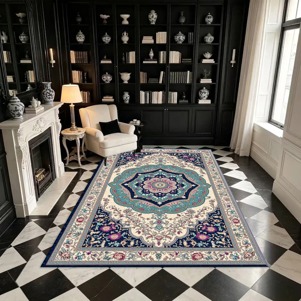 Oriental Medal Art Carpet Floor Covering Classic Vintage Style Carpet, Suitable for Living Room Interior Decoration