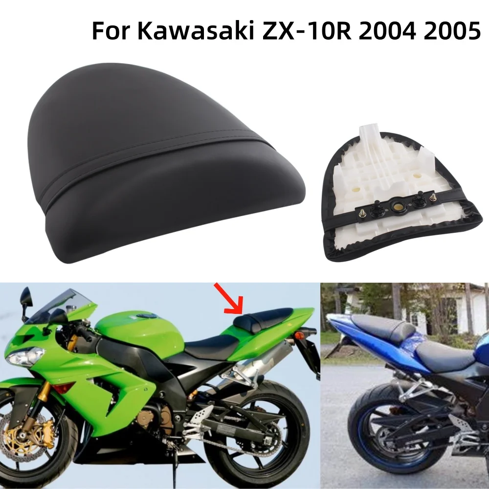 Motorcycle Black PU Leather Rear Pillion Passenger Seat Accessories For Kawasaki ZX-10R ZX10R 2004 2005