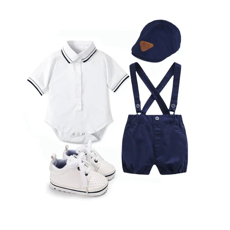 Baby Boy Clothes My First Birthday Gentleman Outfit for   Romper Suspender Shorts  Shoes Cap  Toddler Wedding