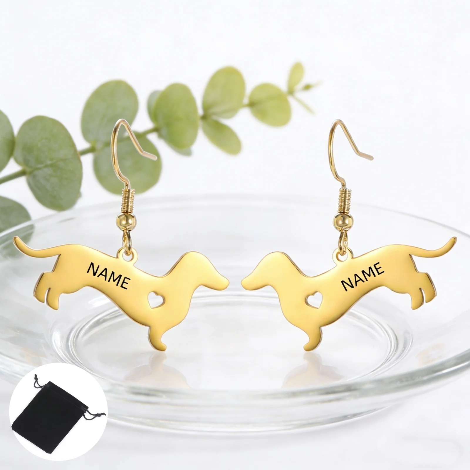 Customized Name Text Pet Love Sausage Dog Women's Earrings Stainless Steel Sausage Dog Animal Jewelry Pet Dog Enthusiast Gift