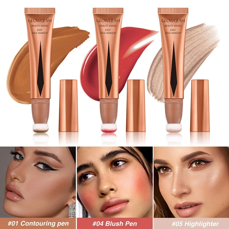 Creme Bronzer Wand Stick Aplicador, Beauty Wand Highlighter, Contorno Blush com Almofada, Maquiagem Líquida do Rosto