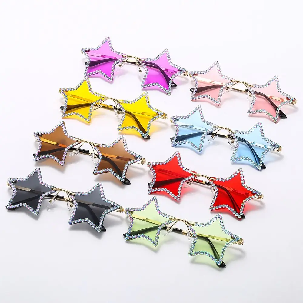 Y2K Black Star Shaped Sunglasses Colorful Retro Shades Fashion Rhinestone Pentagon Sun Glasses Dance/Party/Halloween Qutzzmnd