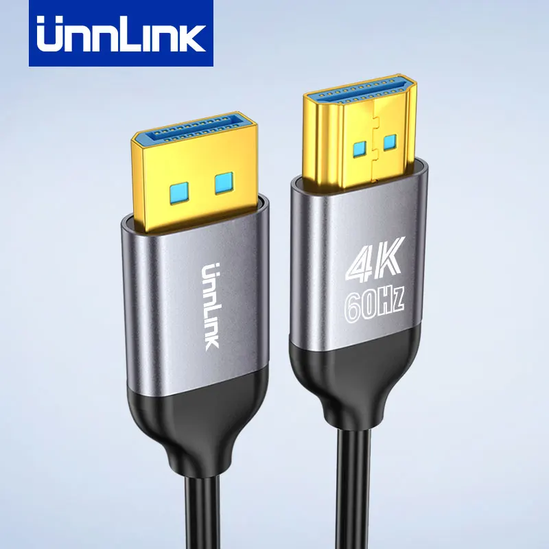 Unnlink Kabel DisplayPort na HDMI 4K60Hz Konwerter DP na HDMI do laptopa PC na monitor TV Projektor 1m 1,5m 2m 3m