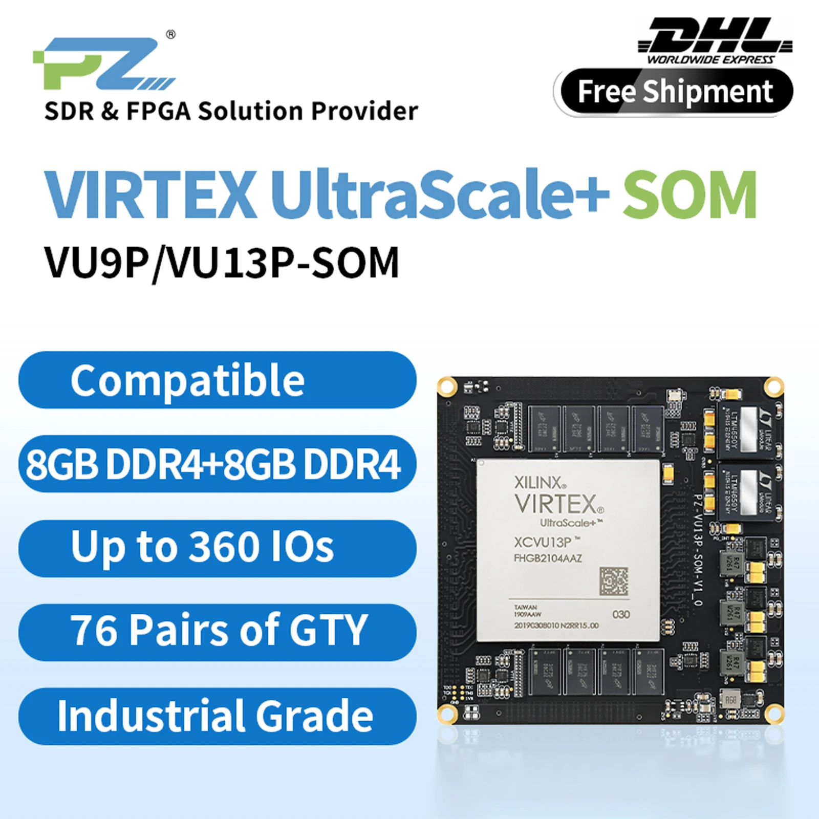 Placa de núcleo puzhi vu9p VU13P-SOM fpga xilinx virtex ultrascale + xvu9p xcvu13p placa de desenvolvimento fpga grau industrial