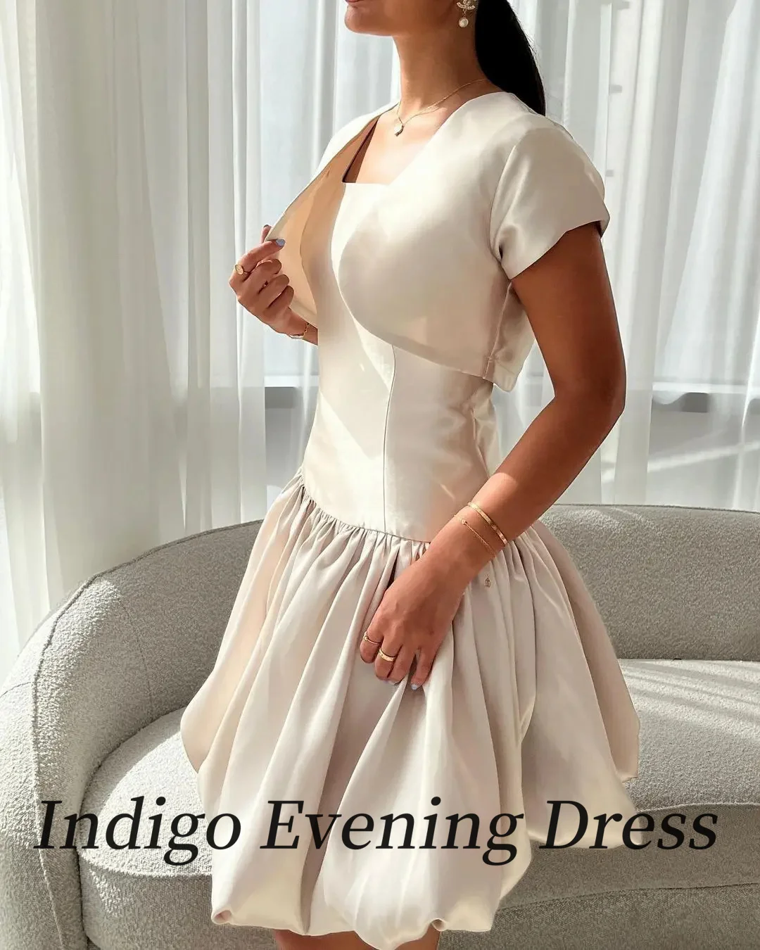 Indigo New Evening Dresses Short Coat Square Neck Knee-Length Women Formal Occasion Party Mini Dress فساتين السهرة Customized