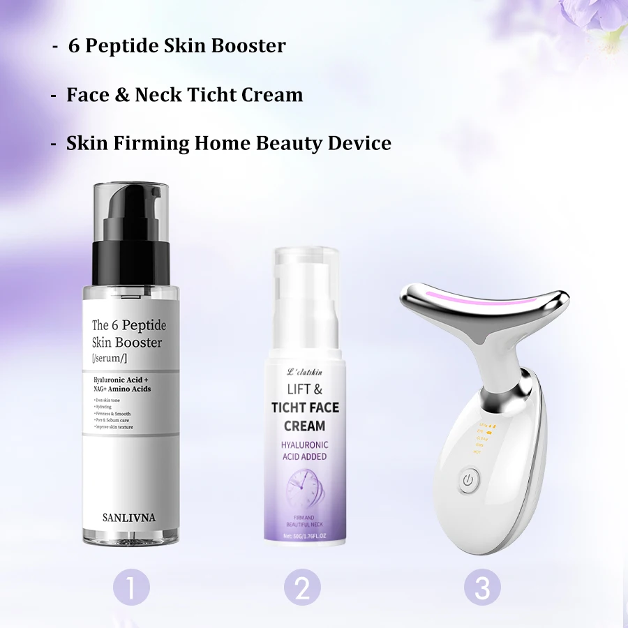 الوجه والرقبة رفع التخسيس هيكسابيبتيد جوهر طقم تجميل مدلك الوجه LED العلاج بالضوء مزيل الذقن المزدوجة الجمال المنزلي