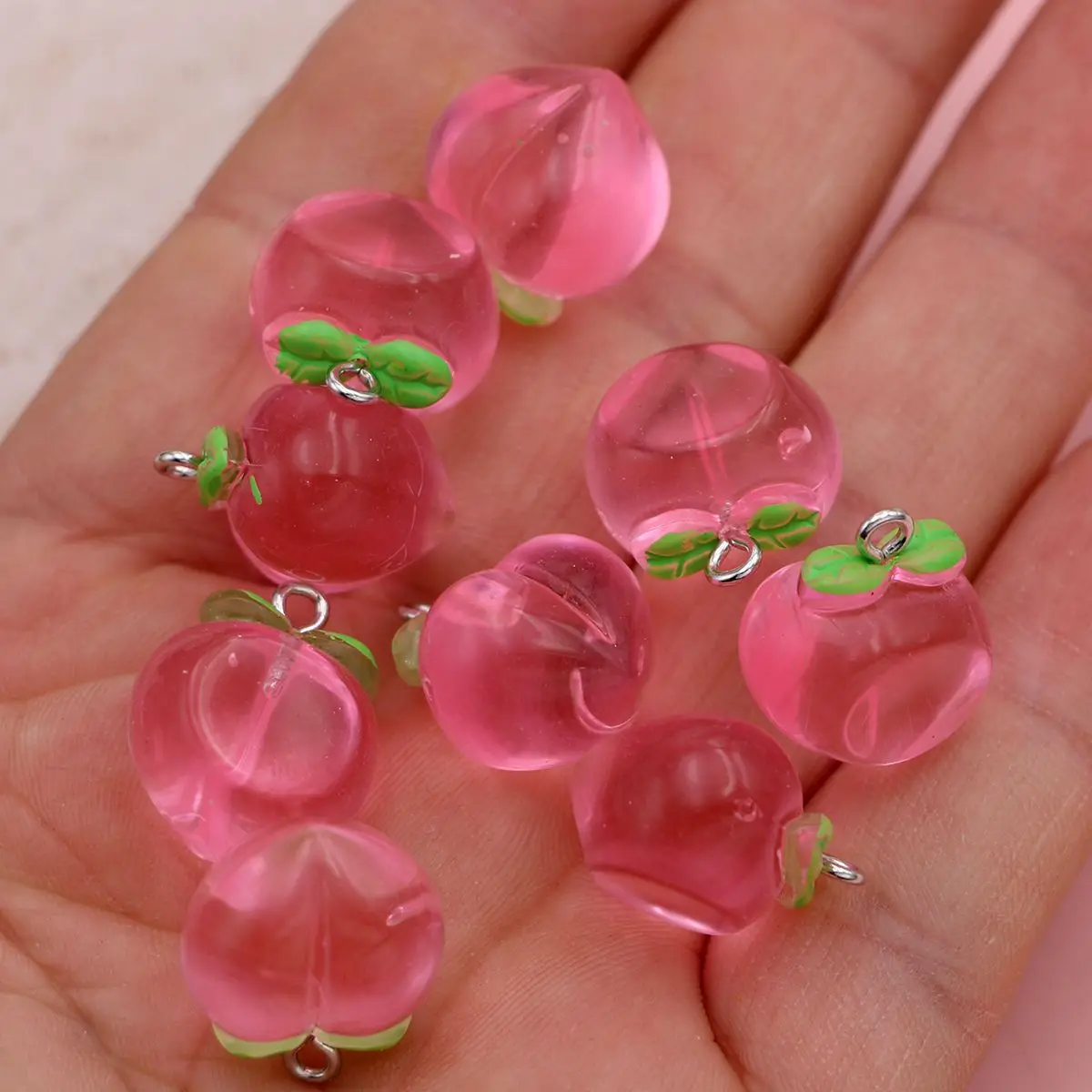 10pcs 3D Pink Peach Charms Fruit Pendants for Jewelry Making DIY Handmade Bracelet Earrings Key Chain Accessories - Image 2