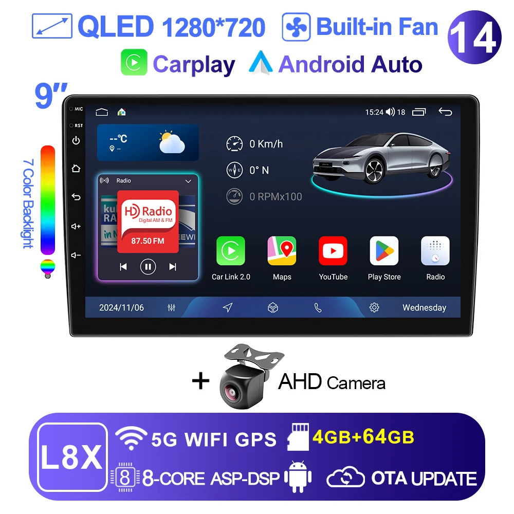 LEHX 7 9 10 inch Universele 2Din Draadloze CarPlay Android Auto Autoradio 4G WiFi GPS Multimedia Bluetooth DSP QLED Stereo Autoradio