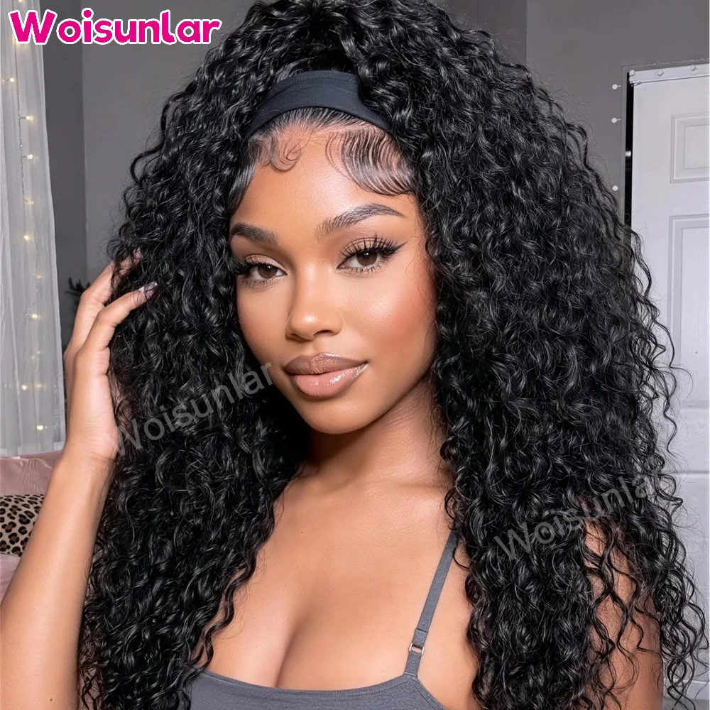 36 inches Black Headband Front Human Hair Wigs Water wave Pre Styled 13x6 Transparent Lace Women‘s wig 100% human hair on sales