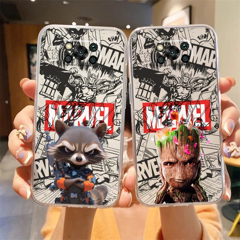 Groot Rocket Raccoon Phone Case For Xiaomi POCO F5 F4 F3 Pro GT M4 M3 Pro 5G X5 X4 X3 Pro NFC Liquid Silicone Back Coque