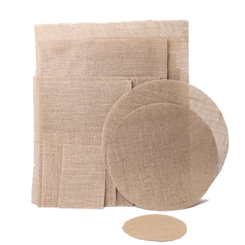 Retro Natural Jute Burlap Dining Table Mat Round Square Linen Placemat Tableware Pad Home Wedding Party Decor Handmade Crafts