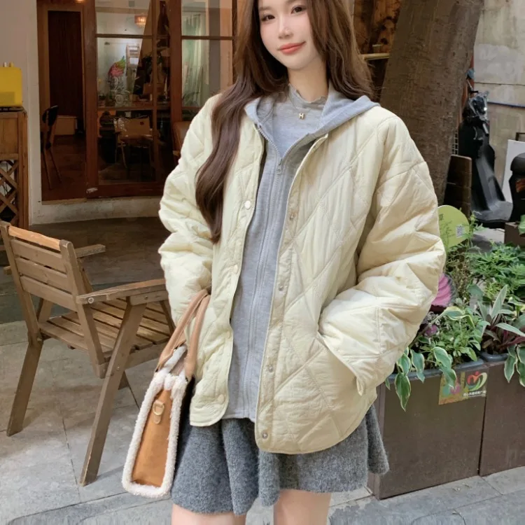 

Women's Cotton Jaet Coat Hooded Patchwork Warm Color Blo Outerwear Long Sve Loose Fit Autumn Winter Korean Sle Design
